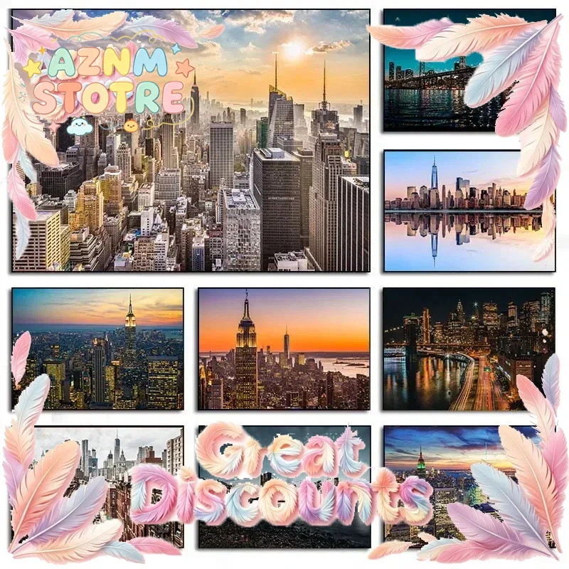 Home Decor New York - Poster su Tela con Paesaggio Notturno