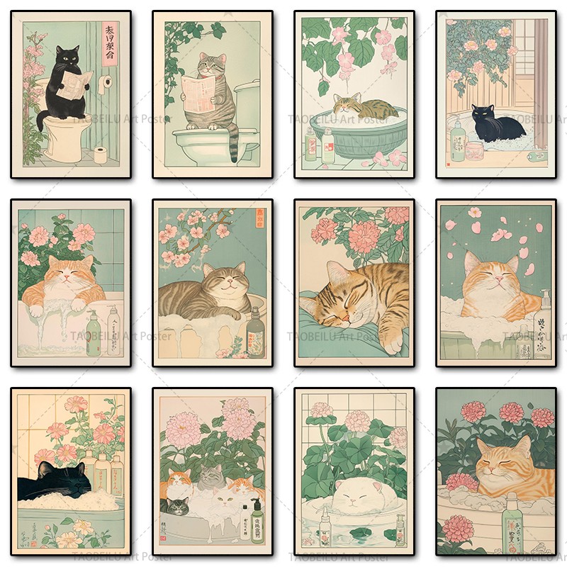 Home Decor Japandi Style - Poster su tela con gatto giapponese