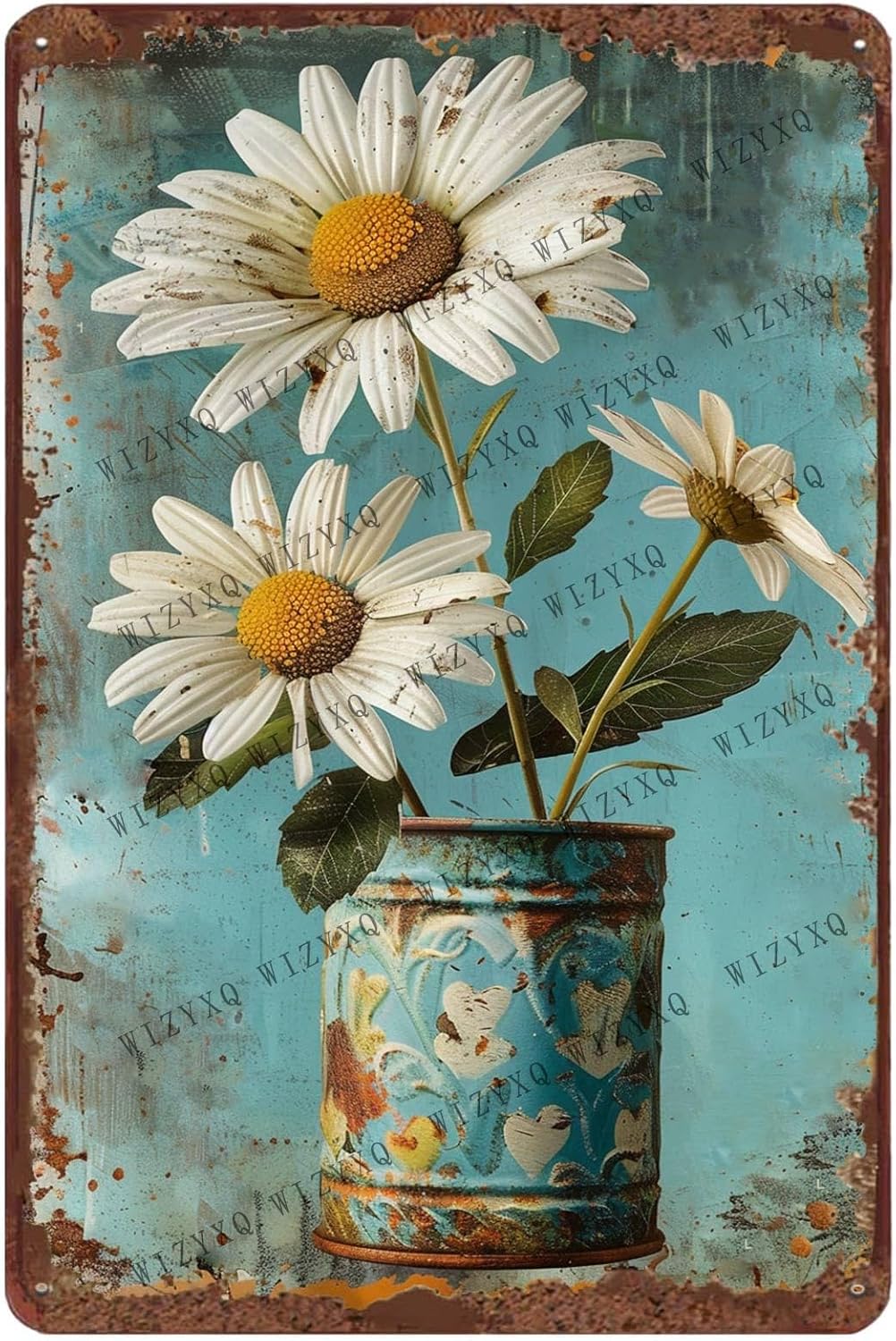 Home Decor White - Targhe in metallo con fiore di
